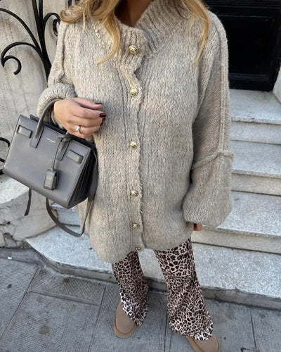 Chunky Cardigan - Women's Oversized High Neck Knitted Cardigan -Grace Aura