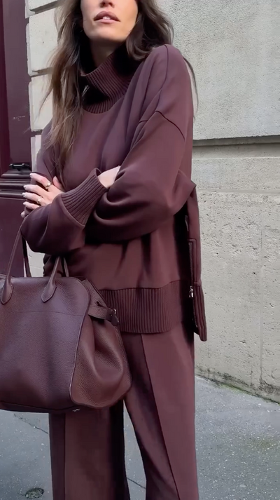 Co-Ord Set - Burgundy - Oversized Pullover - Jogger Set - Women's Loungewear-Grace Aura