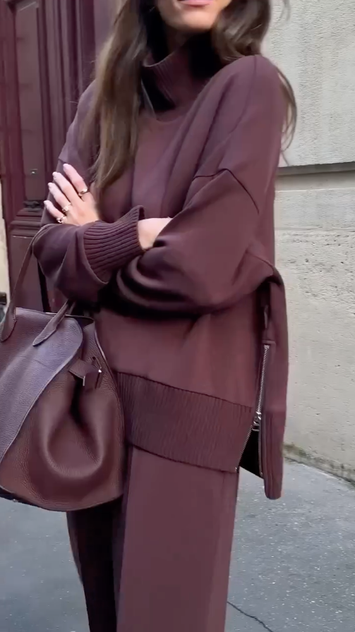 Co-Ord Set - Burgundy - Oversized Pullover - Jogger Set - Women's Loungewear-Grace Aura