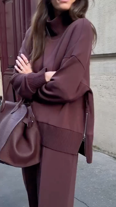 Co-Ord Set - Burgundy - Oversized Pullover - Jogger Set - Women's Loungewear-Grace Aura