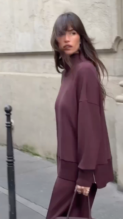 Co-Ord Set - Burgundy - Oversized Pullover - Jogger Set - Women's Loungewear-Grace Aura