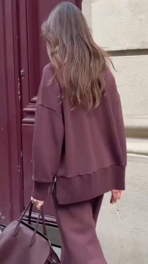 Co-Ord Set - Burgundy - Oversized Pullover - Jogger Set - Women's Loungewear-Grace Aura