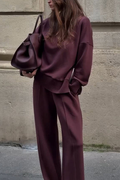 Co-Ord Set - Burgundy - Oversized Pullover - Jogger Set - Women's Loungewear-Grace Aura
