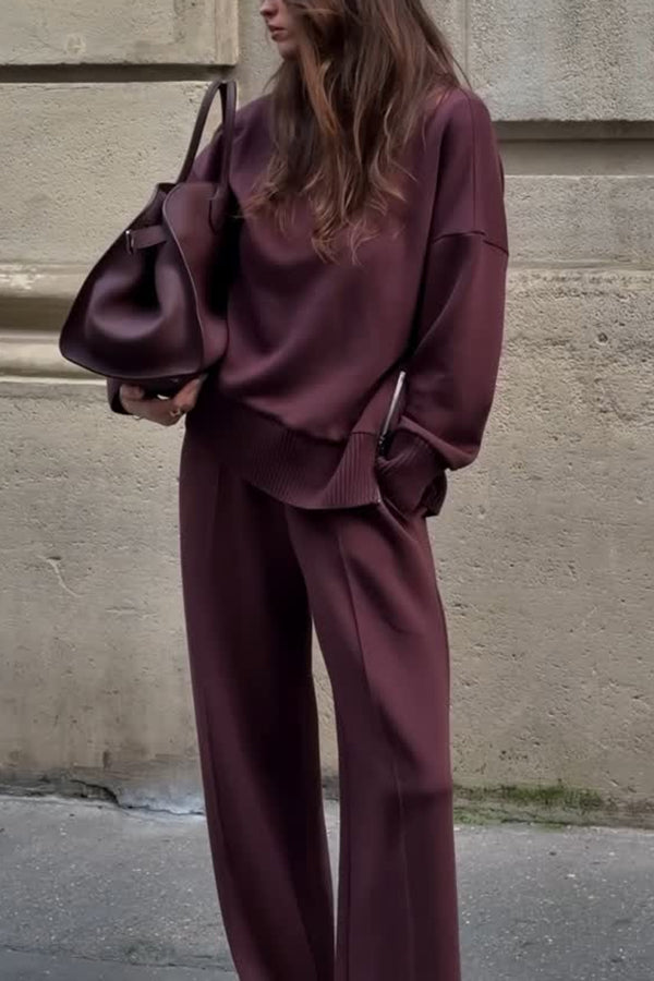 Co-Ord Set - Burgundy - Oversized Pullover - Jogger Set - Women's Loungewear-Grace Aura