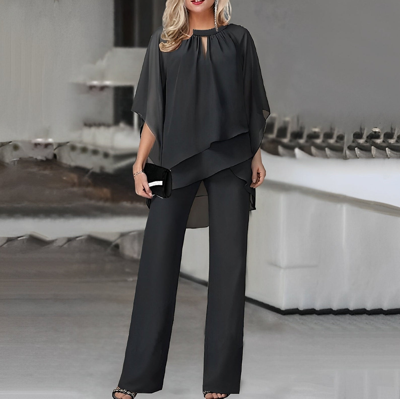 Co-Ord Set - Women's Elegant Blouse and Pants Two-Piece Set-Grace Aura