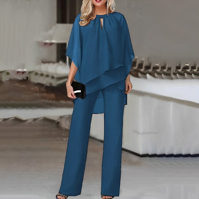 Co-Ord Set - Women's Elegant Blouse and Pants Two-Piece Set-Grace Aura