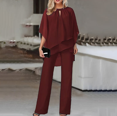 Co-Ord Set - Women's Elegant Blouse and Pants Two-Piece Set-Grace Aura