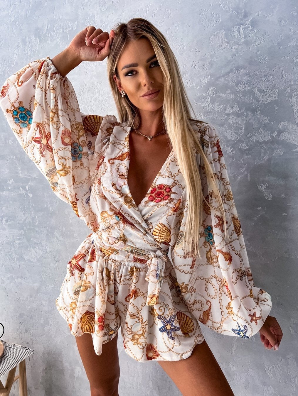 Co-Ord Set - Women's Flowy Two-Piece Shorts and Blouse Summer Set-Grace Aura