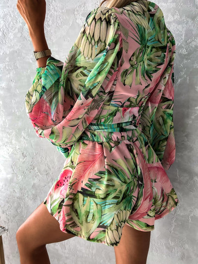Co-Ord Set - Women's Flowy Two-Piece Shorts and Blouse Summer Set-Grace Aura