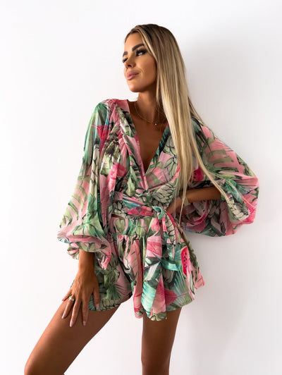 Co-Ord Set - Women's Flowy Two-Piece Shorts and Blouse Summer Set-Grace Aura