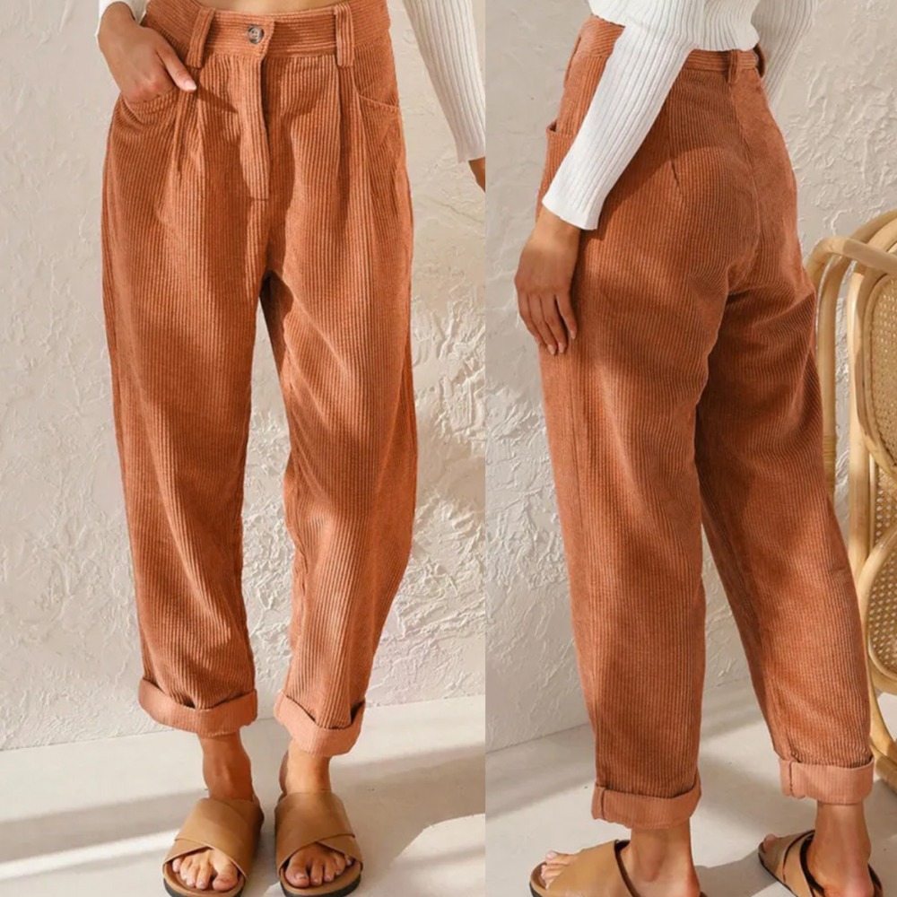 Cord Pants | Corduroy | High Waist | Baggy Pants | Women's Trousers-Grace Aura