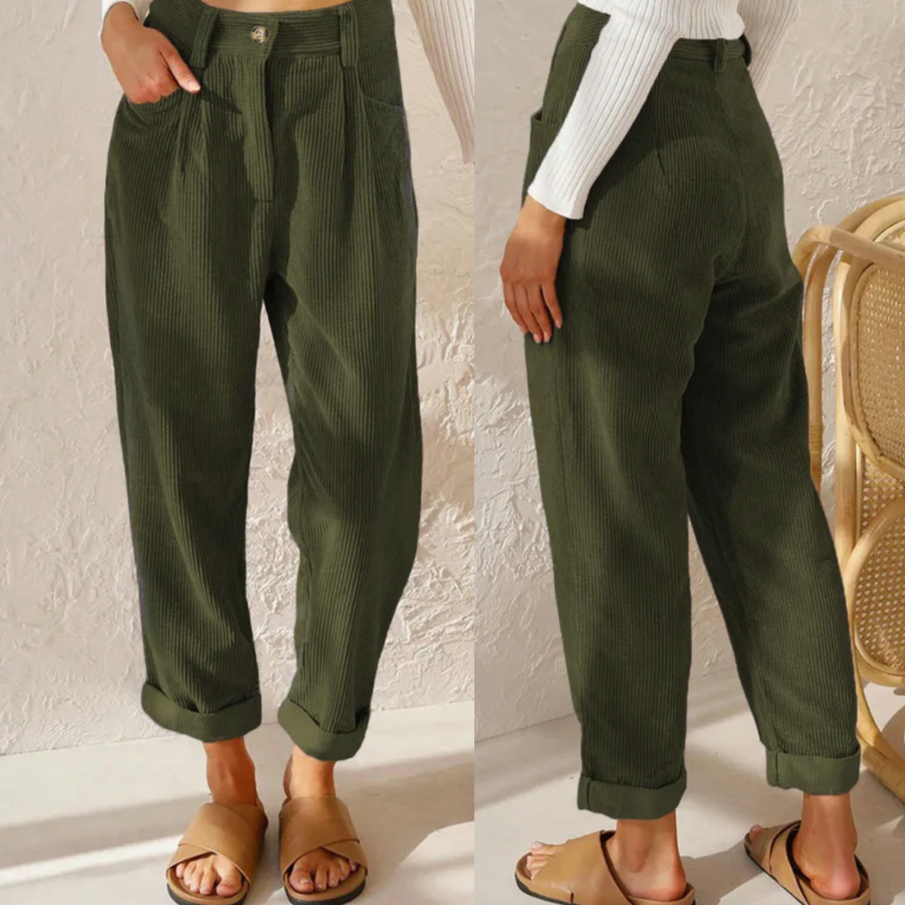 Cord Pants | Corduroy | High Waist | Baggy Pants | Women's Trousers-Grace Aura