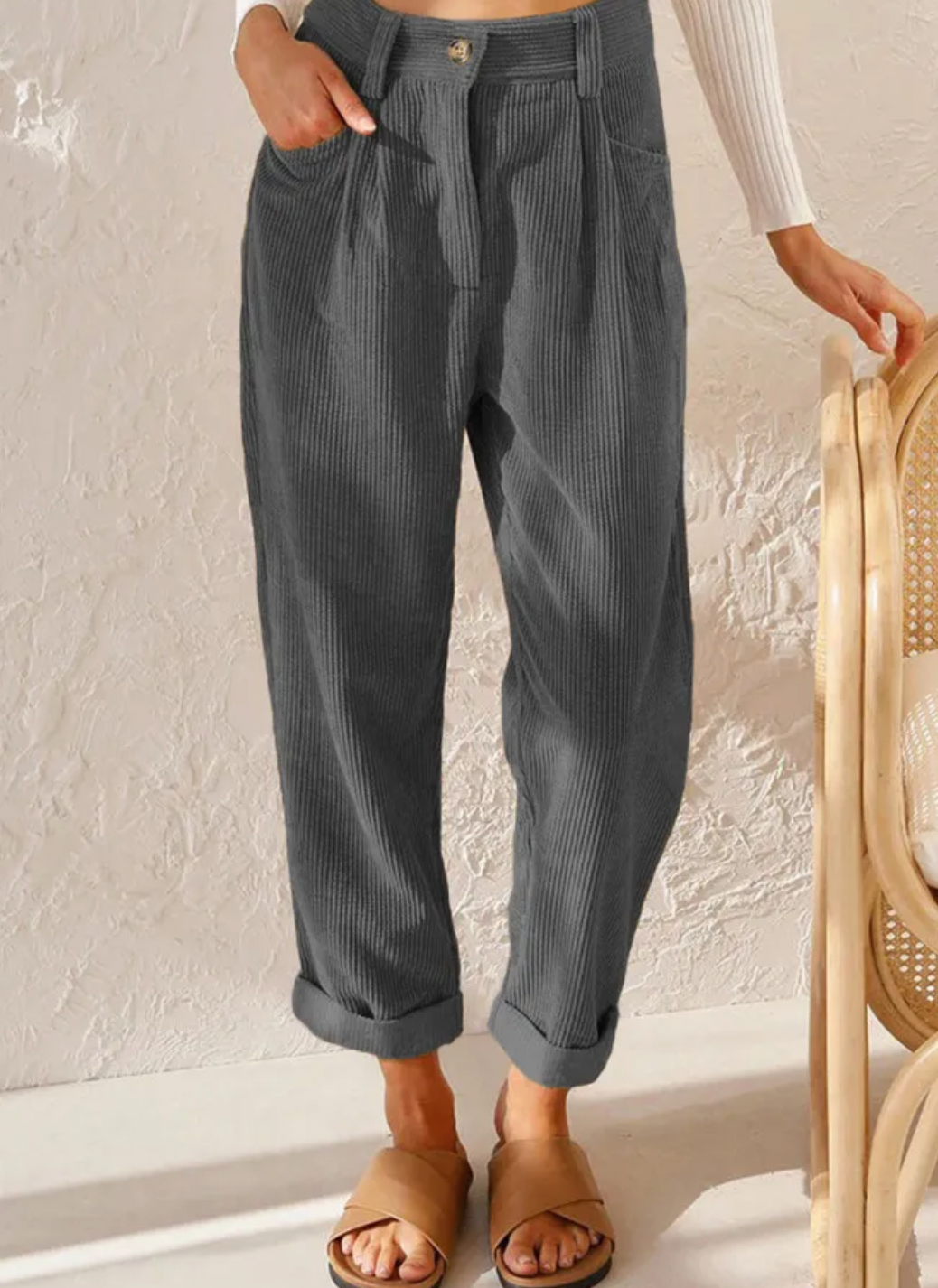 Cord Pants | Corduroy | High Waist | Baggy Pants | Women's Trousers-Grace Aura