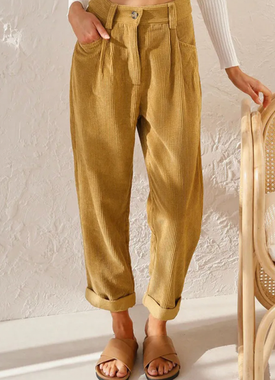 Cord Pants | Corduroy | High Waist | Baggy Pants | Women's Trousers-Grace Aura
