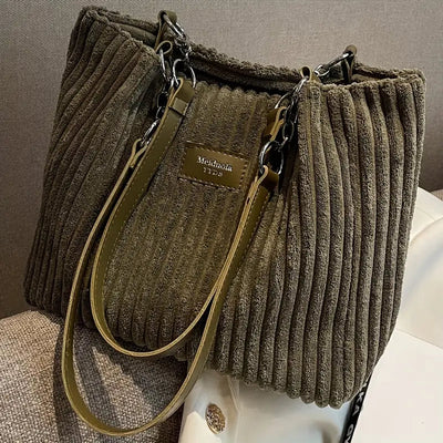 Corduroy Bag - Large - Canvas - Shoulder Bag - Tote Bag -Grace Aura