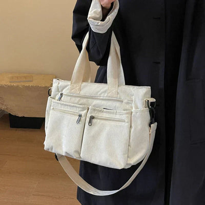 Corduroy Bag - Women's Multi Pocket Shoulder Shopper Bag-Grace Aura