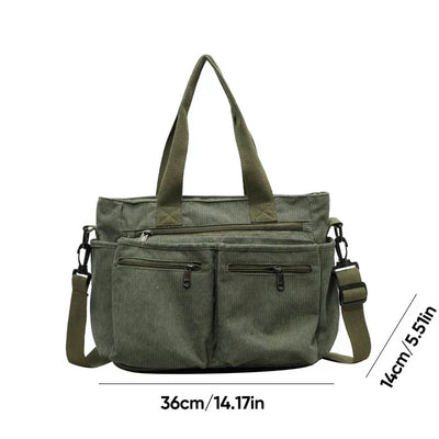 Corduroy Bag - Women's Multi Pocket Shoulder Shopper Bag-Grace Aura