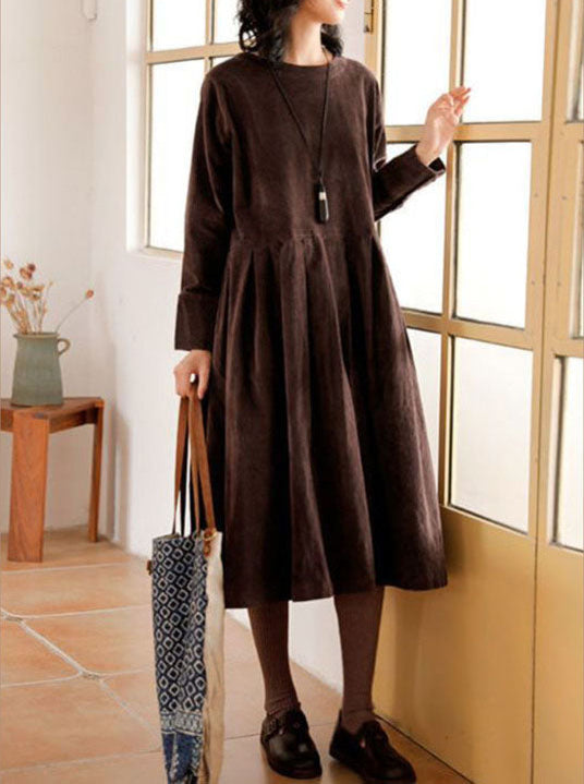 Corduroy Dress - Women's Oversized Long Sleeve Midi Dress for Autumn-Grace Aura