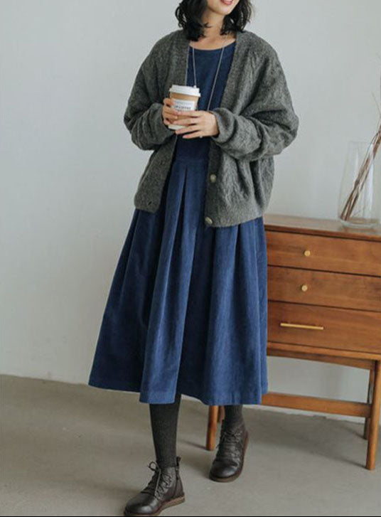 Corduroy Dress - Women's Oversized Long Sleeve Midi Dress for Autumn-Grace Aura
