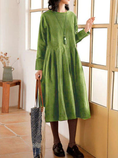 Corduroy Dress - Women's Oversized Long Sleeve Midi Dress for Autumn-Grace Aura