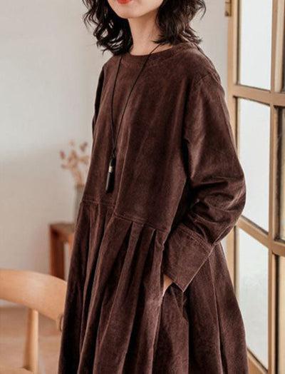 Corduroy Dress - Women's Oversized Long Sleeve Midi Dress for Autumn-Grace Aura