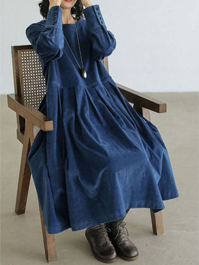 Corduroy Dress - Women's Oversized Long Sleeve Midi Dress for Autumn-Grace Aura