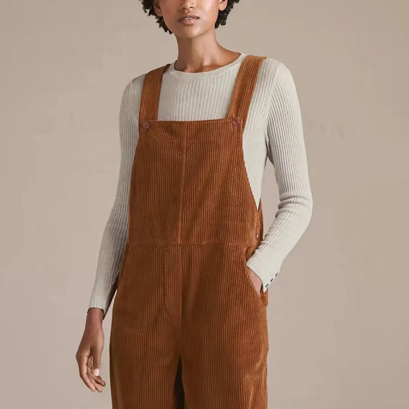 Corduroy Dungarees | Brown | Sleeveless | Corduroy Jumsuit | Women's Overalls-Grace Aura