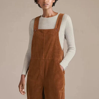 Corduroy Dungarees | Brown | Sleeveless | Corduroy Jumsuit | Women's Overalls-Grace Aura