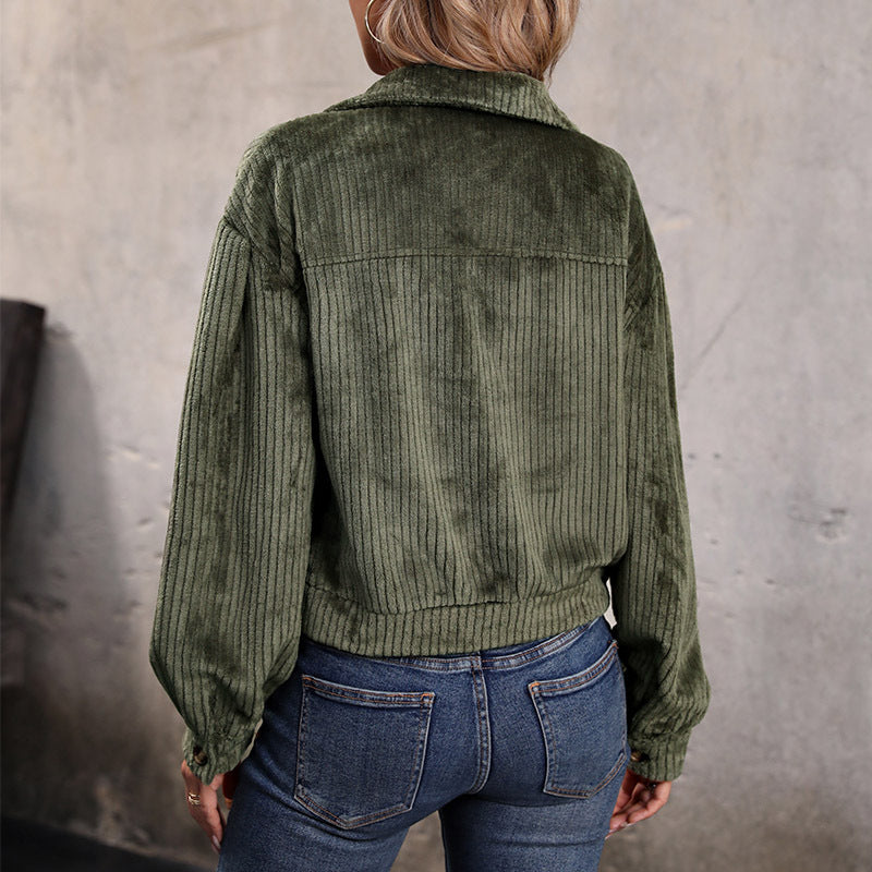Corduroy Jacket - Short - Buttons - Green Jacket - Women's Jacket -Grace Aura