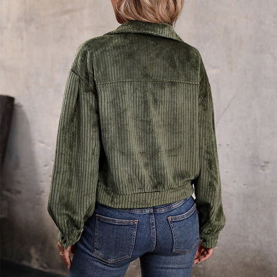 Corduroy Jacket - Short - Buttons - Green Jacket - Women's Jacket -Grace Aura