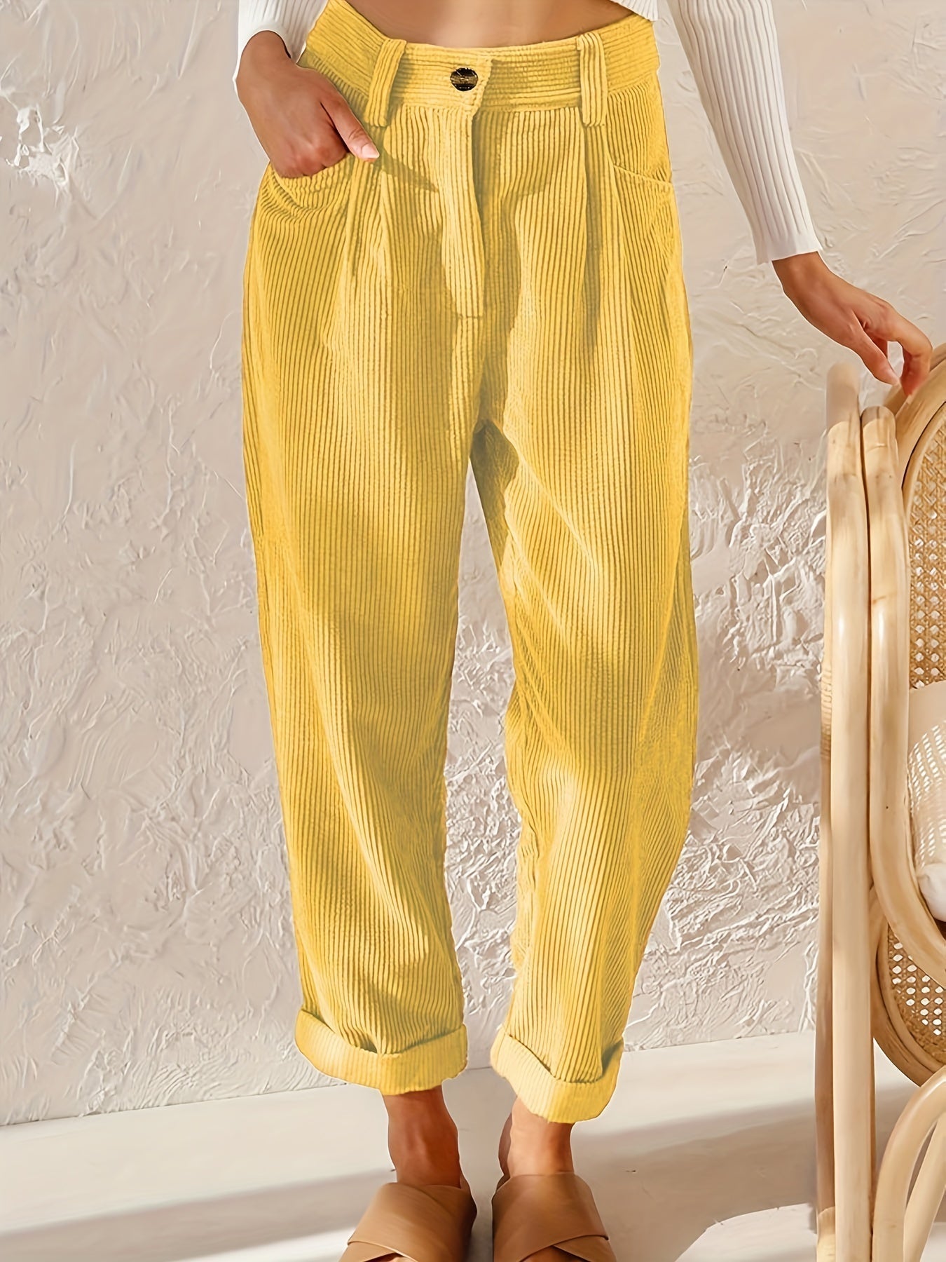 Corduroy Pants - Loose Fit - Baggy - High Waist Pants - Women's Pants -Grace Aura