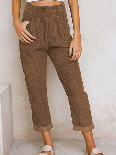 Corduroy Pants - Loose Fit - Baggy - High Waist Pants - Women's Pants -Grace Aura