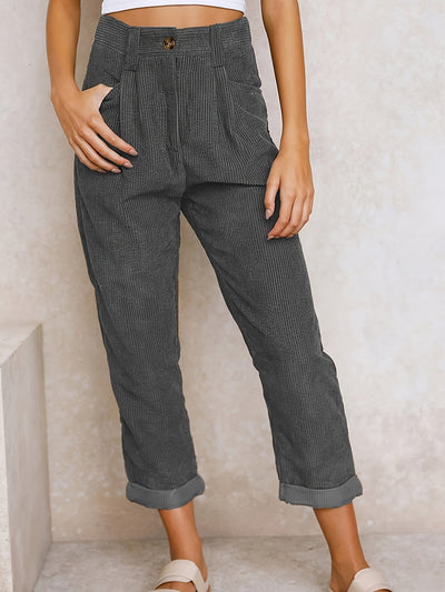 Corduroy Pants - Loose Fit - Baggy - High Waist Pants - Women's Pants -Grace Aura