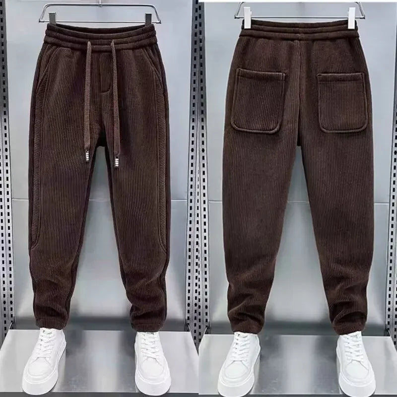 Corduroy Pants - Men's Elastic Waist Loose Fit Baggy Cord Pants-Grace Aura