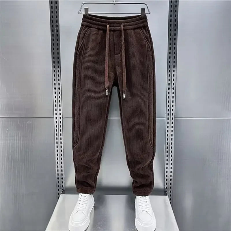 Corduroy Pants - Men's Elastic Waist Loose Fit Baggy Cord Pants-Grace Aura
