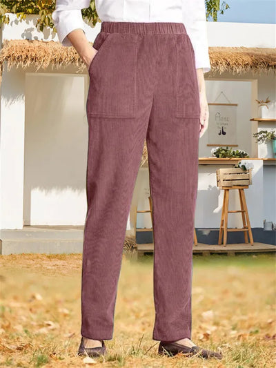 Corduroy Pants - Women's Casual Elastic Waist Straight Leg Cord Pants-Grace Aura
