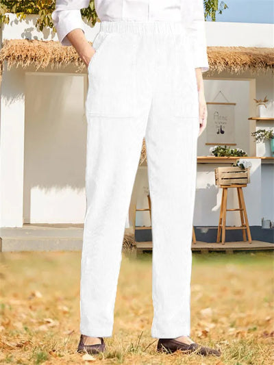 Corduroy Pants - Women's Casual Elastic Waist Straight Leg Cord Pants-Grace Aura