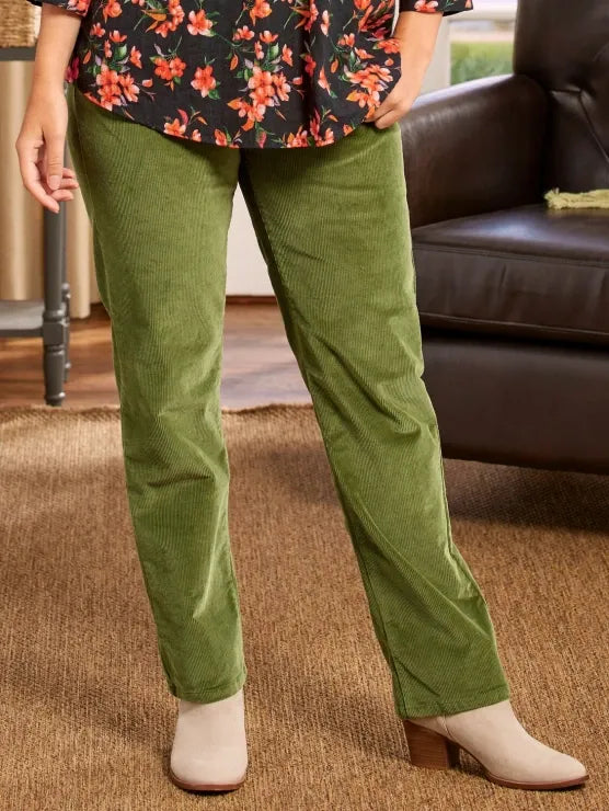 Corduroy Pants - Women's Casual Elastic Waist Straight Leg Cord Pants-Grace Aura