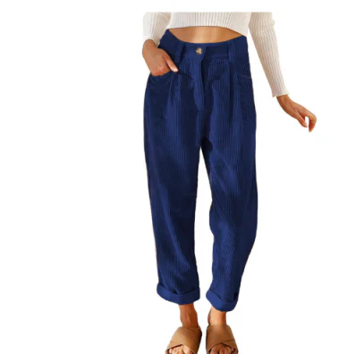 Corduroy Trouser - High Waisted - Loose Fit - Baggy Pants - Women's Trousers-Grace Aura