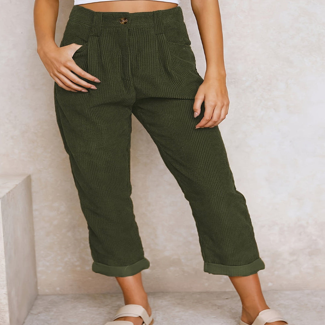 Corduroy Trouser - High Waisted - Loose Fit - Baggy Pants - Women's Trousers-Grace Aura
