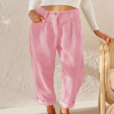 Corduroy Trouser - High Waisted - Loose Fit - Baggy Pants - Women's Trousers-Grace Aura
