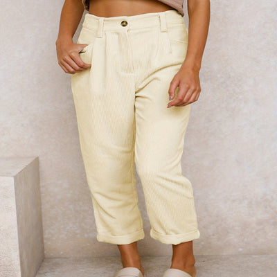 Corduroy Trouser - High Waisted - Loose Fit - Baggy Pants - Women's Trousers-Grace Aura