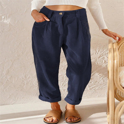 Corduroy Trouser - High Waisted - Loose Fit - Baggy Pants - Women's Trousers-Grace Aura