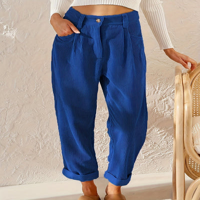 Corduroy Trouser - High Waisted - Loose Fit - Baggy Pants - Women's Trousers-Grace Aura
