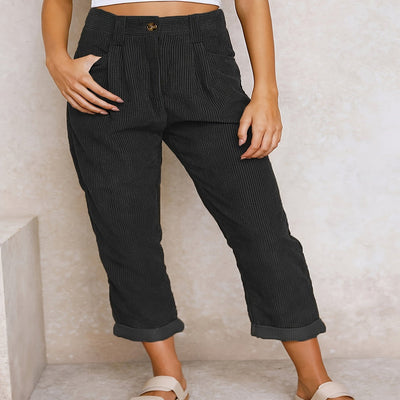 Corduroy Trouser - High Waisted - Loose Fit - Baggy Pants - Women's Trousers-Grace Aura
