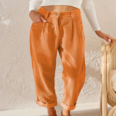 Corduroy Trouser - High Waisted - Loose Fit - Baggy Pants - Women's Trousers-Grace Aura
