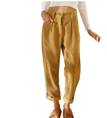 Corduroy Trouser - High Waisted - Loose Fit - Baggy Pants - Women's Trousers-Grace Aura