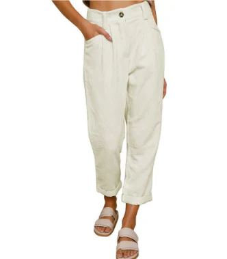 Corduroy Trouser - High Waisted - Loose Fit - Baggy Pants - Women's Trousers-Grace Aura