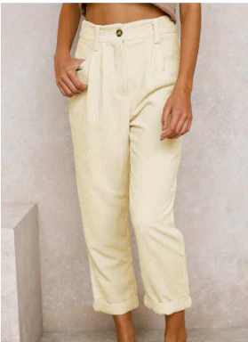 Corduroy Trouser - High Waisted - Loose Fit - Baggy Pants - Women's Trousers-Grace Aura