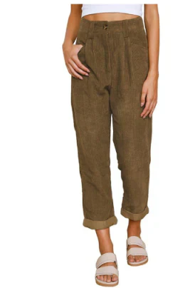 Corduroy Trouser - High Waisted - Loose Fit - Baggy Pants - Women's Trousers-Grace Aura